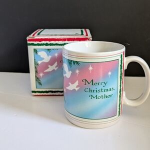Vintage Merry Christmas Mother Mug 1989 Papel Blue Mountain Arts Holiday Gift